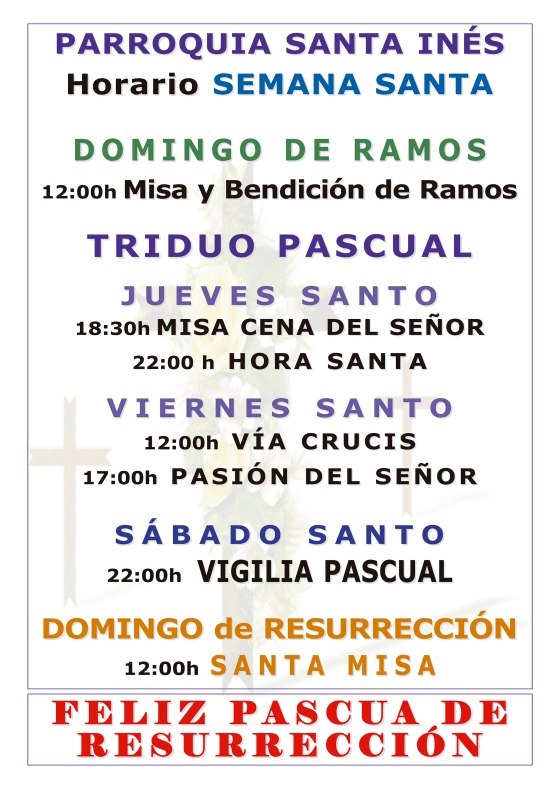 horarios y actividades de semana santa parroquia santa ines villaverde alto